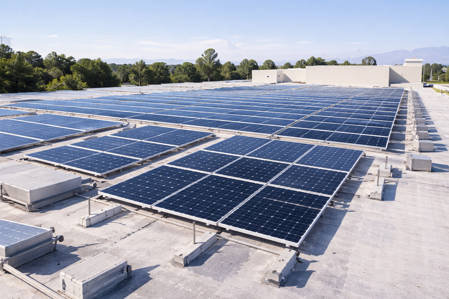 Flat roof commercial solar installation