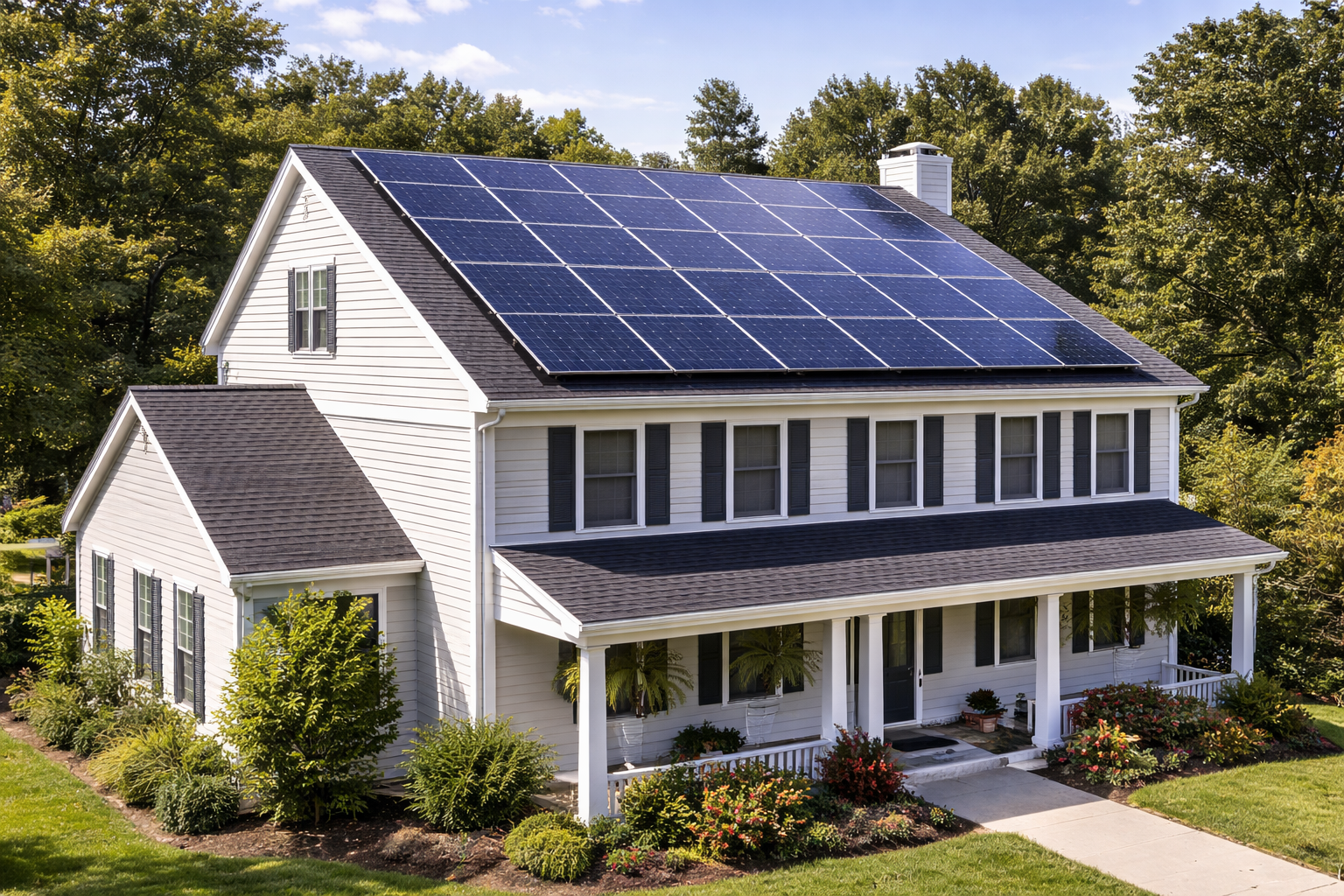 Solar panels on pitched roof
